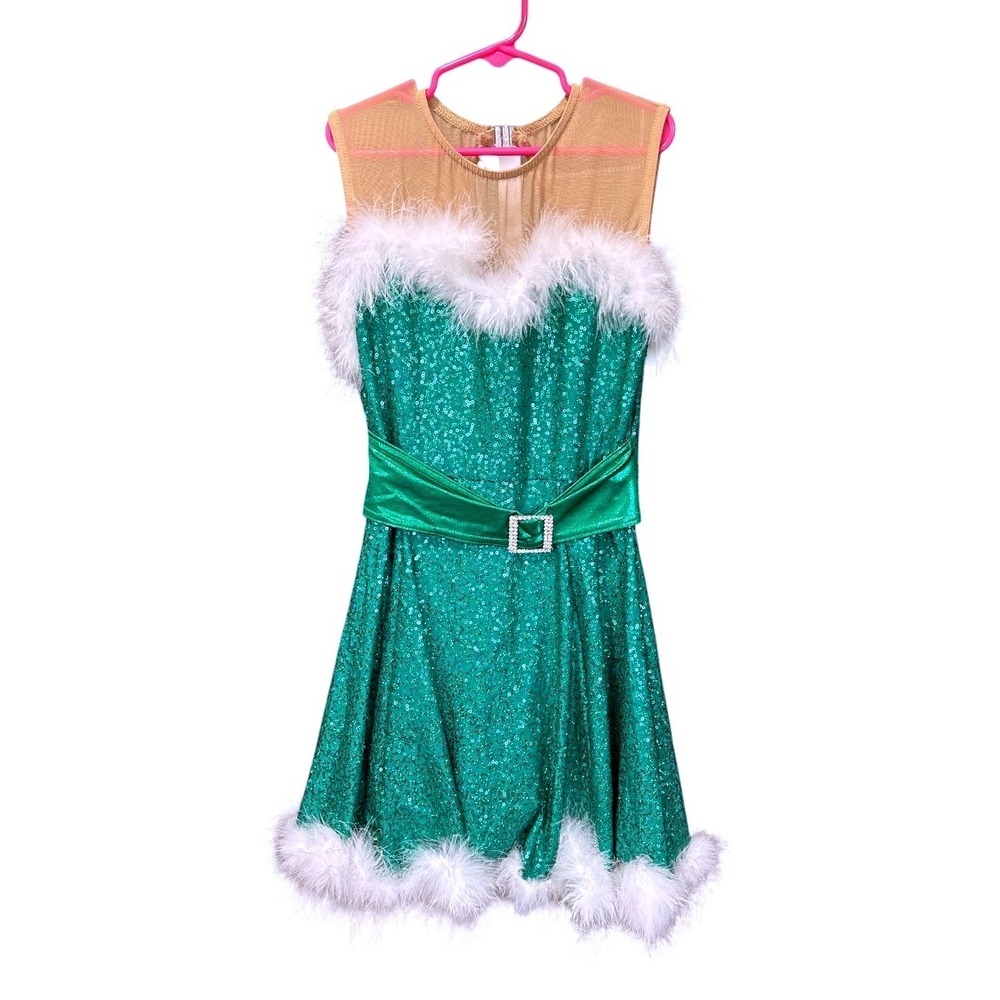 A Wish Come True Green Sequin Sleeveless Holiday Dance Costume Tutu, Adult Small